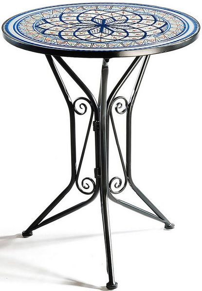 Beistelltisch Gartentisch Metalltisch mit Mosaikoptik weiß blau (kein Set, 1-St)