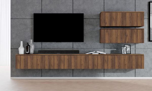 AX LIVING Lowboard TV modern Loriano Wohnwand 300 cm hängend Nussbaum Warmia