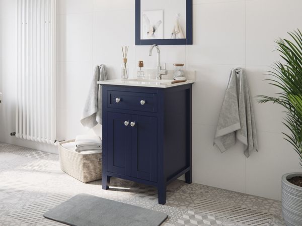 Landhaus Badmöbel Postigo 60 Quarz Carrara montiert blau lackiert : Blau lackiert