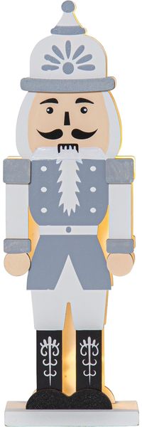 LED Nussknacker Nutcracker Holz Batterien Timer grau H 25cm