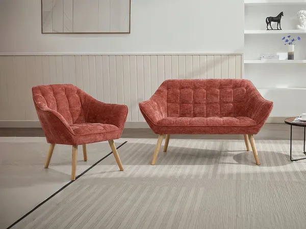 Vente-unique - CASERTA Sofa and armchair set Stoff Rot - B 73 cm x H 77 cm x L 82 cm127 cm