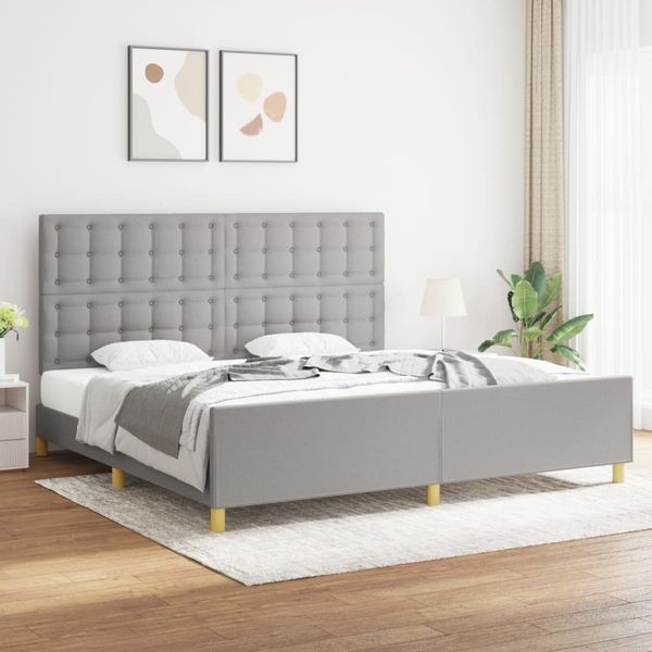 Doppelbett mit Kopfteil Stoff Hellgrau 200x200 cm