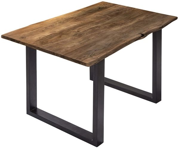 Esstisch Baumkante massiv Akazie nussbaumfarben 100 x 70 cm schwarz U-Gestell BILLY 72624567