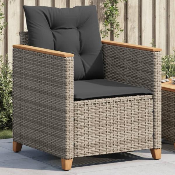 vidaXL Gartensessel mit Kissen Grau Poly Rattan 366322