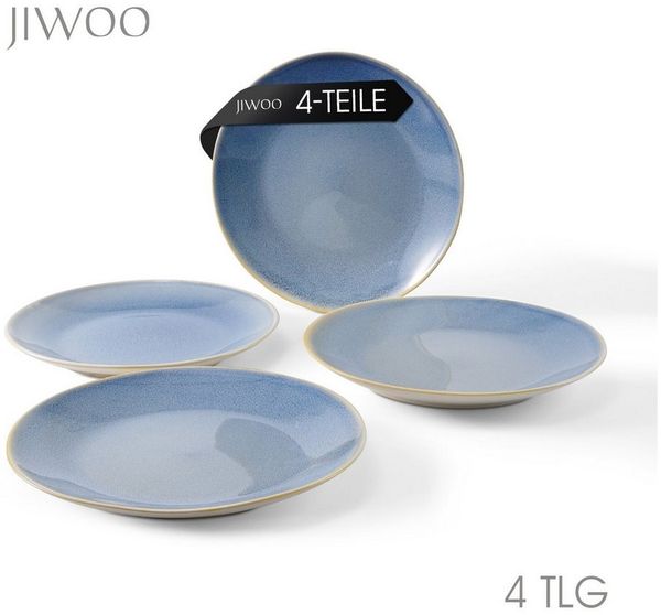 JIWOO Teller 4er Ø27,7cm, Speiseteller Steakteller Pastateller Dessertteller, (4 St), Keramik Hochwertiges Tellerset Blau Mikrowellenofen Spülmaschine
