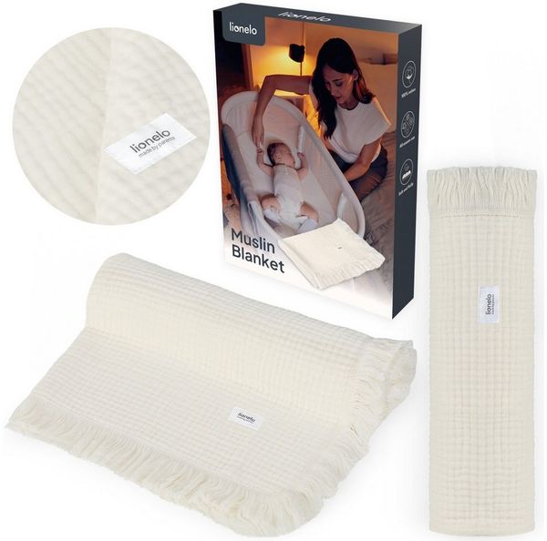 Lionelo Bamboo Blanket, Babydecke, Kuscheldecke Baby, leichte Bambusdecke, Wickelauflage, 100% Baumwolle, nNatürlich, Weich, Antibakteriell, Hypoallergisch, vom 1. Lebenstag an, 100x75 cm