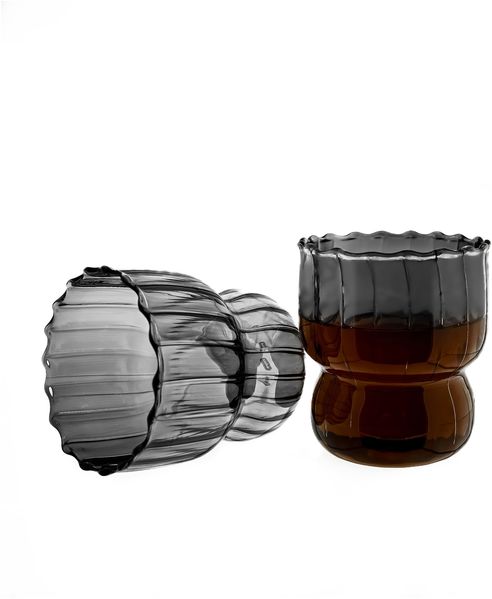 8er Set Moderne Gläser 300 ml Riffle Design Trinkgläser aus Borosilikatglas in Schwarz