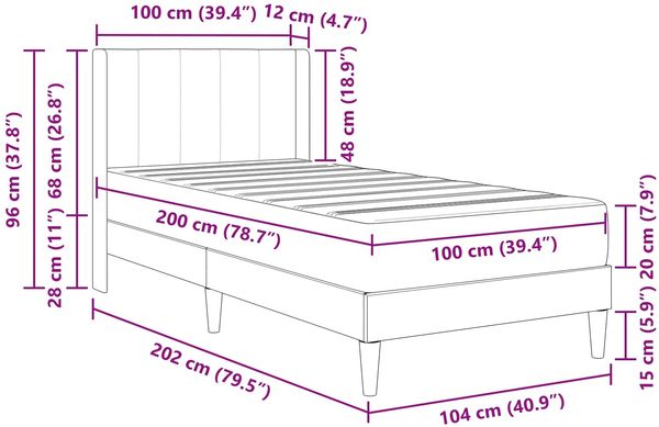vidaXL Bettgestell mit Matratze mit Kopfteil Blau 100 x 200 cm Samt 3414848 Bild 11