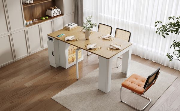 Kücheninsel 83x39,6-149,6x77 cm – Ausziehbarer Esstisch mit integriertem Stauraum und LED-Beleuchtung