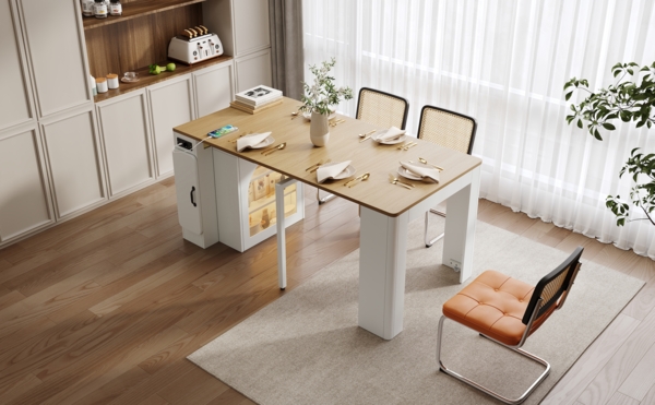 Kücheninsel 83x39,6-149,6x77 cm – Ausziehbarer Esstisch mit integriertem Stauraum und LED-Beleuchtung