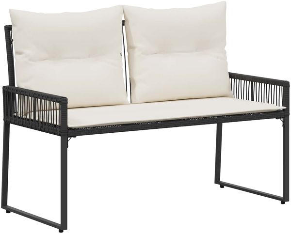 vidaXL Bank Outdoor mit Kissen 4 pcs Schwarz und Cremeweiß Poly-Rattan 42025160 Bild 2