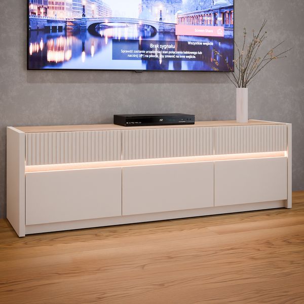 Forte OAK SQUERE TV-Schrank 160, elegantes Lowboard mit 3 Schubladen und 3 Kippfächern, Holzwerkstoff, Mauvella Eiche Holzdekor, 160 cm breit x 50,7 cm hoch x 41,5 cm tief
