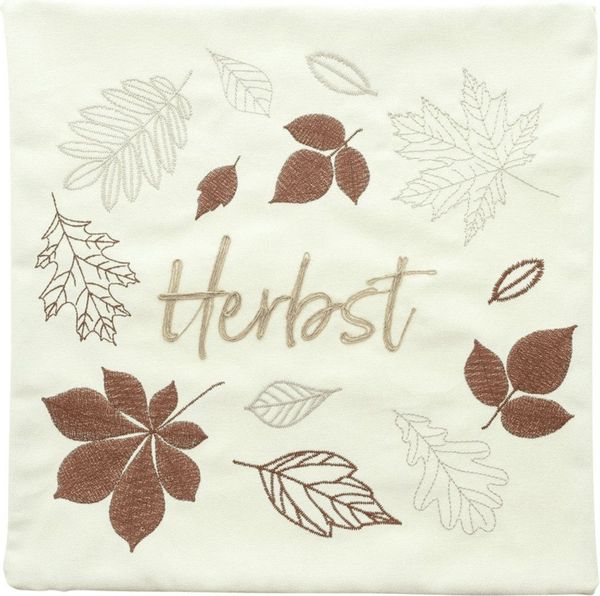 Kissenhülle Kissenbezug Herbst Blätter Schriftzug creme bestickt 45x45 cm