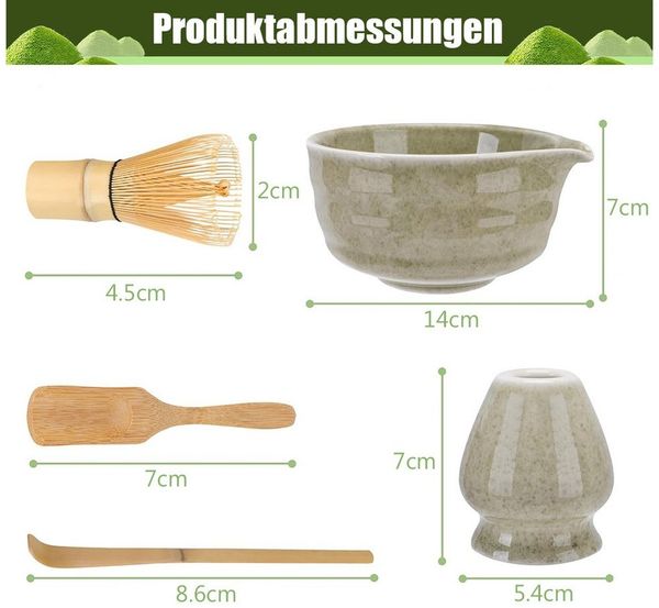TUWENA Teeschale 5er-Set Matcha-Set, Matcha-Rührer-Set, Matcha-Schüssel mit Ausgießer, Matcha-Rührer, Ständer, Matcha-Löffel, Teelöffel, Matcha Besen 5er-Set