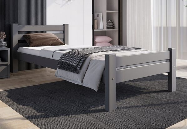Home Collective Bettgestell Massivholzbett, Einzelbett mit Lattenrost & sicherem Lack, 210x102x72 cm, Grau