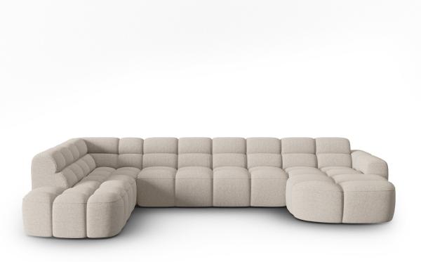 Micadoni Panorama Ecksofa Lisa 7-Sitzer Links Strukturierter Stoff Sorella Sand