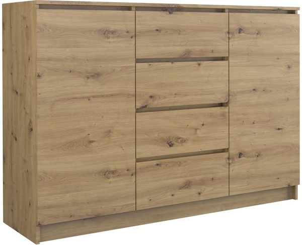 Artisan Eiche Kommode Lugo 2 Schubladen 4 Schränke 120 cm rustikal Bauernstil Holz dekorativ Möbel Massivholz Holzoptik Schrank Echtholz Einrichtung Schubfächer Holzmaserung Stauraum Handarbeit massiv