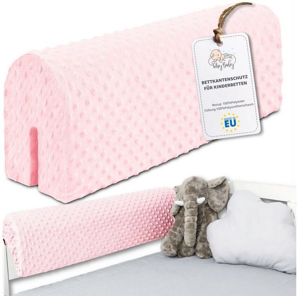 Bettkantenschutz für Kinderbetten 50 cm - Schutz für Bettrahmen Baby Bett rausfallschutz für boxspringbett bettgitter mit Bezug Kantenschutz Kinder Babybett Rosa