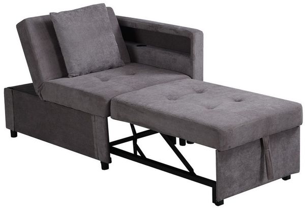 KLAM HOME Schlafsofa Schlafsofa 3-in-1 mit LED-Beleuchtung und USB-Ladestation, Multifunktionssofa aus Leinenstoff mit verstellbarer Rückenlehne, Platzsparendes Gästebett für kleine Wohnungen und Homeoffice