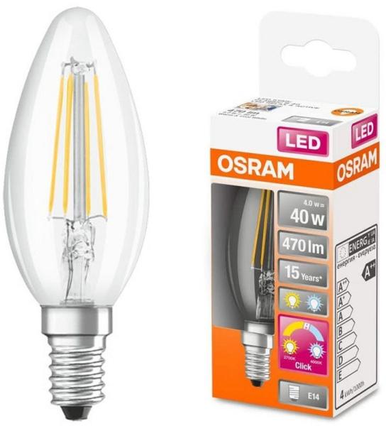Osram LED-Lampe STAR+ CL Active & Relax candle 4W/827/865 (40W) filament clear E14