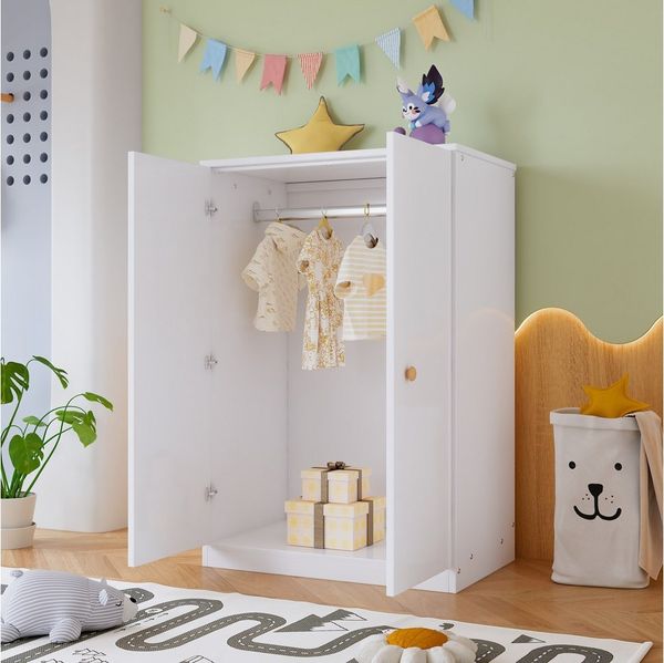 TavilaEcon Kleiderschrank mit Stange, 2-türiger Kleiderschrank Kinderkleiderschrank,80x50x120cm