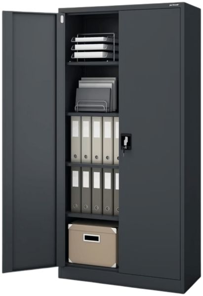 Aktenschrank abschließbar JAN - 5 Ebenen verstellbar, Flügeltüren | Metallschrank Werkstatt Mehrzweckschrank Büroschrank aus Stahl Werkzeugschrank, 195x90x40cm Anthrazit