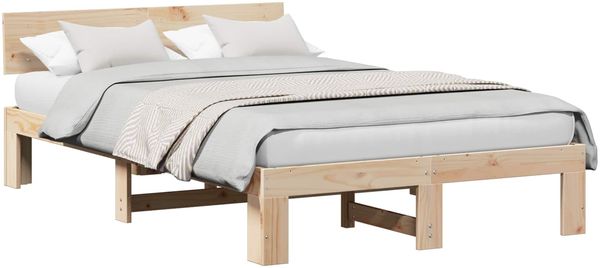 vidaXL Bettrahmen mit Kopfteil Natur 140 x 190 cm Massives Kiefernholz 872656 Bild 2
