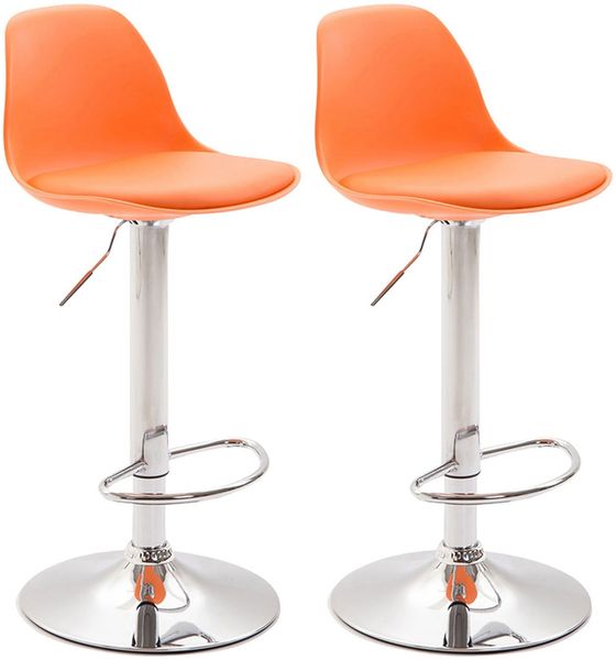 CLP 2er Set Barhocker Kiel Kunststoff höhenverstellbar und 360 Grad drehbar,orange chrom