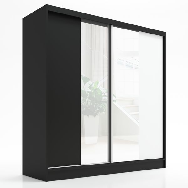 Schwebetürenschrank DUO 2-türig Schrank 180 cm Farbe: Schwarz , weiß