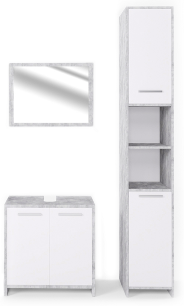 Badmöbel-Set Kiko Beton 3 Teile, mit Hochschrank Vicco