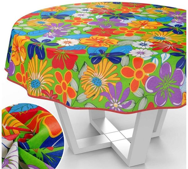 ANRO Tischdecke mit Blumen Botanik aus Stoff Tischwäsche mit Beschichtung Tischtuch (Einzelstück 1-tlg), auch als Gartentischdecke - mit Schutzschicht