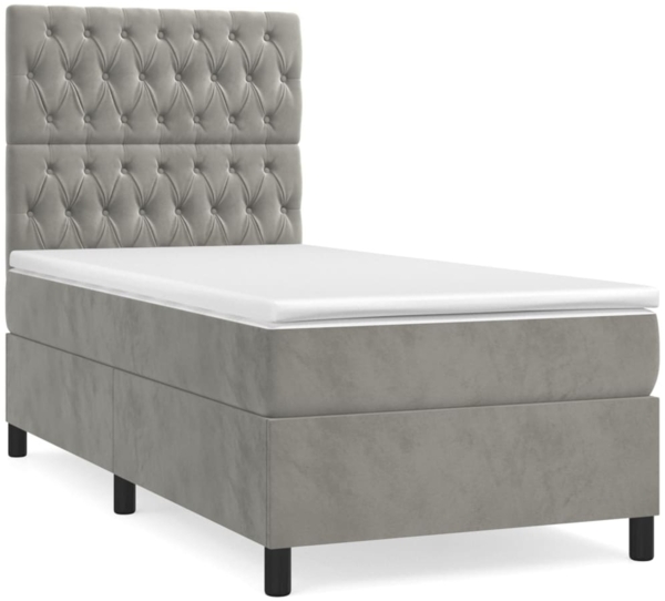 vidaXL Boxspringbett mit Matratze Hellgrau 100x200 cm Samt 3143187
