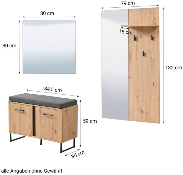 Garderoben-Set Flurmöbel Industrial Style Komplettset 5-tlg, Holz Eiche Bild 7