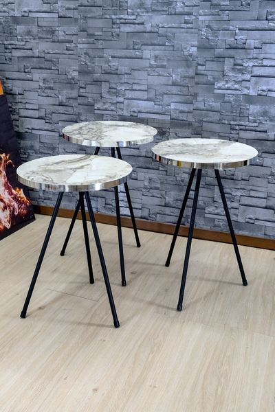 Satztische, 3er-Set 34 x 34 cm Metall Weiß 89321578 [en. casa]