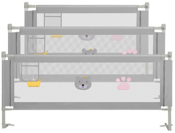 Clanmacy Bettschutzgitter 3X Bettgitter Bettschutzgitter Kinderbettgitter Kinder Baby Bettschutz (180+200+200CM, 3 St), aus Metall