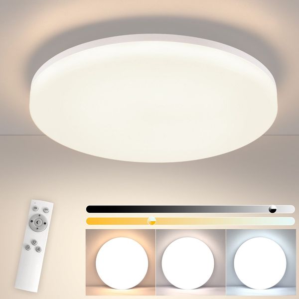 ZMH LED-Deckenleuchte, 18 W, 22 cm, rund, IP54, flach, dimmbar, Schlafzimmer-/Badezimmerlampe mit Fernbedienung für Küche und Flur