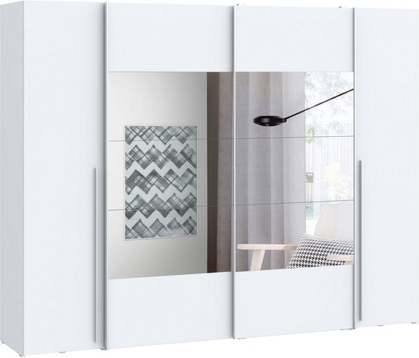 FORTE 'Nagaro' Dreh- und Schwebetürenschrank, 210 x 61 x 270 cm, Weiß mit Spiegel