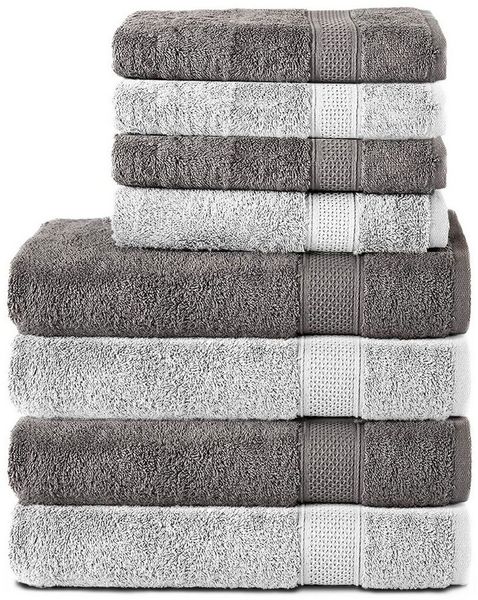 Komfortec 8er Handtuch Set aus 100% Baumwolle, 4 Badetücher 70x140 und 4 Handtücher 50x100 cm, Frottee, Weich, Towel, Groß, Anthrazit/Weiß