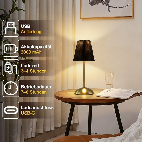 ZMH LED Tischleuchte 2er Set Akku Touch Nachttischlampe - Dimmbar 3 Farbtemperature mit USB, 3000-6500K