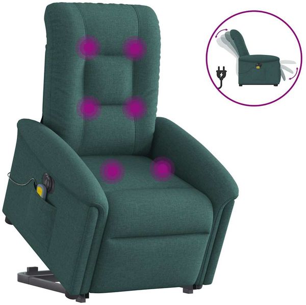 vidaXL Elektrischer Massagesessel mit Aufstehhilfe Dunkelgrün Stoff 3303290