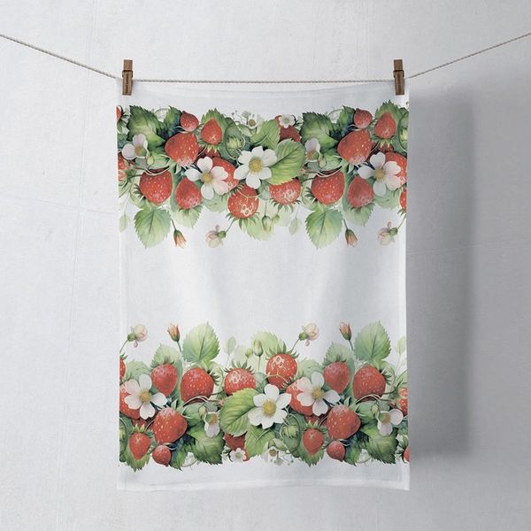 Ambiente Luxury Paper Products Geschirrtuch, Küchentuch Baumwolle 50x70cm mit Erdbeerblüten Motiv Weiß / Rot