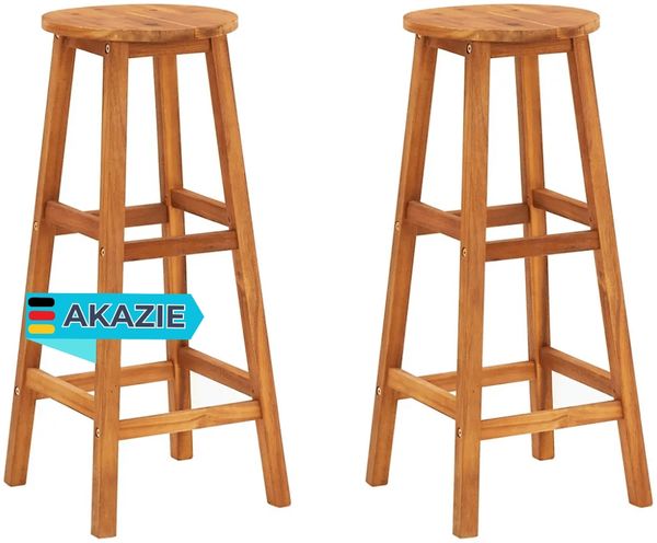 Barhocker DENI 2er Set Massivholz Akazie | Barstühle Küchenhocker Thekenhocker für Küche Hausbar