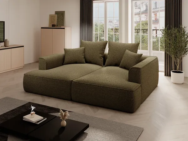 Vente-unique - PINETA Sofa Samt Grün - B 180 cm x H 67 cm x L 230 cm