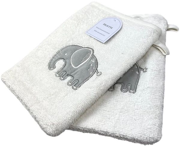 2er Pack Baby Waschhandschuhe » Set 2 Kinder Waschlappen Frottee » 21 x 15 cm reine Baumwolle » Wasch Handschuhe - Weiß