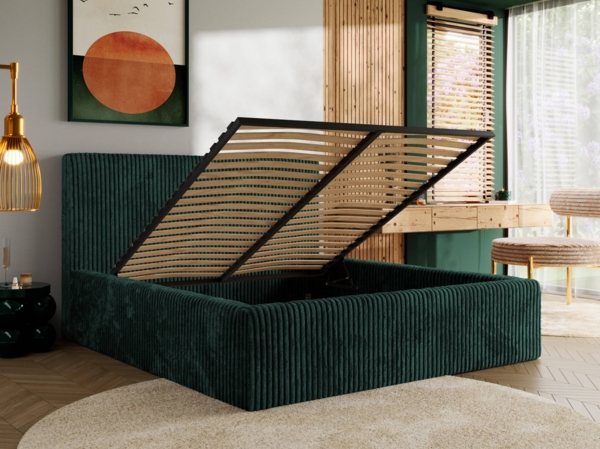 Polsterbett mit Stauraum Lattenrost TILIANO CLASSIC Bett gepolstert Doppelbett mit Kopfteil Multipocket Matratze - 160x200 cm - Dunkelgrün Cord - ELORI LUX Bild 3