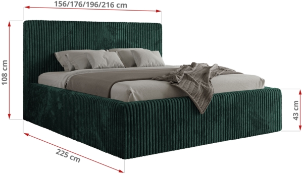 Polsterbett mit Stauraum Lattenrost TILIANO CLASSIC Bett gepolstert Doppelbett mit Kopfteil Multipocket Matratze - 160x200 cm - Dunkelgrün Cord - ELORI LUX Bild 4