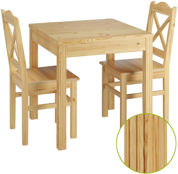 Esszimmergruppe mit Tisch und 2 Stühle Kiefer natur Massivholz 90.70-50 C -Set 20