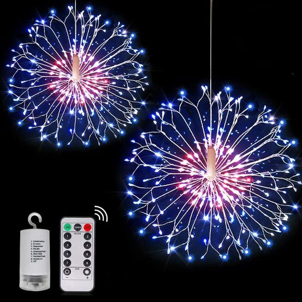 Rosnek LED-Lichterkette Feuerwerk, 198LEDs, Timer, Für Hochzeit Weihnachtsdeko, Fernbedienung, Kupferdraht, Batterie