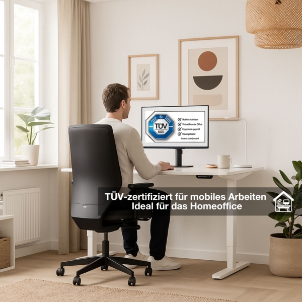 ASSMANN Elektrisch höhenverstellbarer Schreibtisch Y-Line 160x70 cm Eiche Polar Signalweiß Metall Holz Melaminoberfläche Bild 2