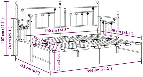 vidaXL Tagesbettrahmen Weiß 75 x 190 cm Stahl 42002677 Bild 11
